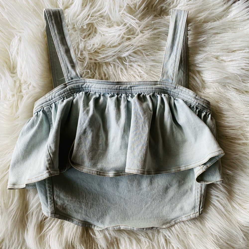 Flannel Denim Tie Crop Top - Size 0